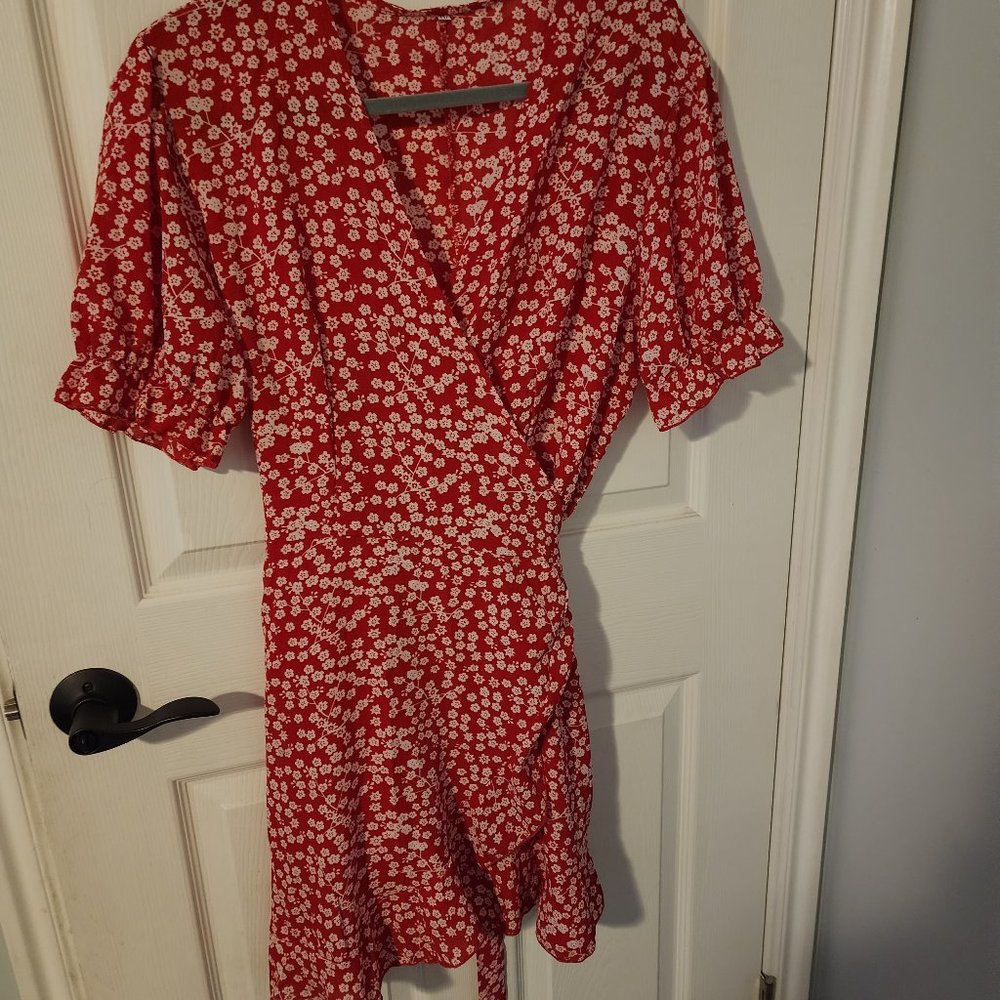 Wrap red and white dress